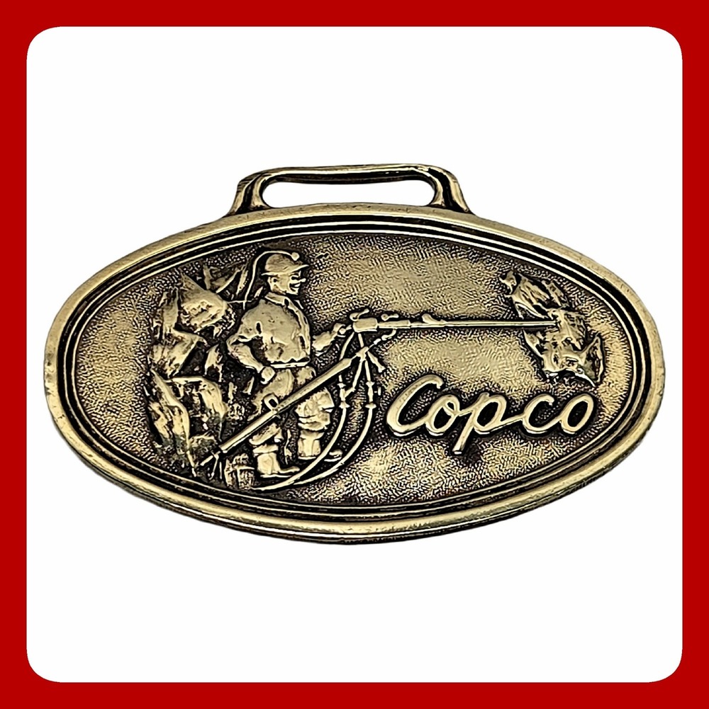 Atlas Copco Vintage Mining Promotional Brass Fob 1950s Industrial Miner Tool